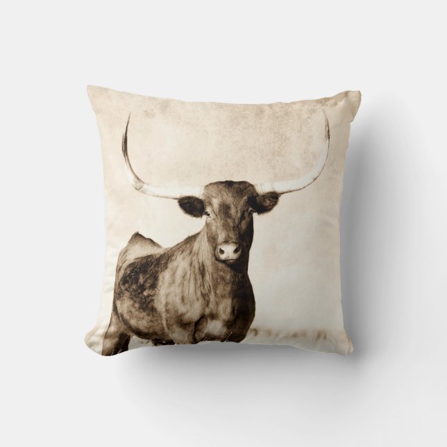 Coussin décoration de vache londres sepia tons ferme (Recto)