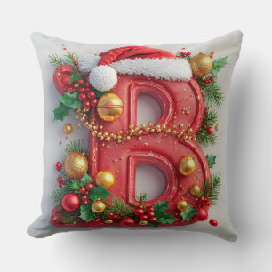 Coussin Décoration festive de Noël lettre rouge B