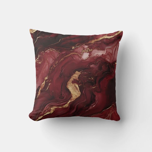 Coussin décorative en marbre bordeaux et or (Recto)