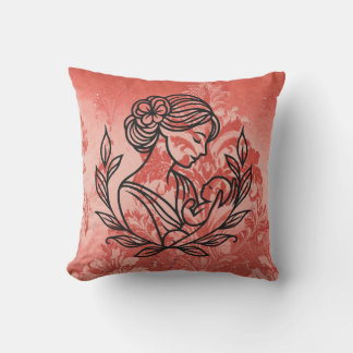 Coussin Decorative Throw Pillow – Mother and Child Floral 