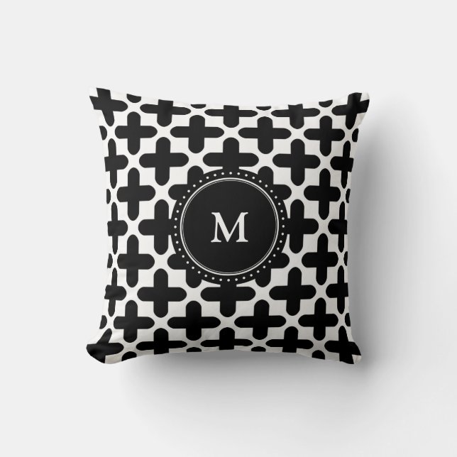 Coussin décoré d'un monogramme de motif blanc noir (Recto)