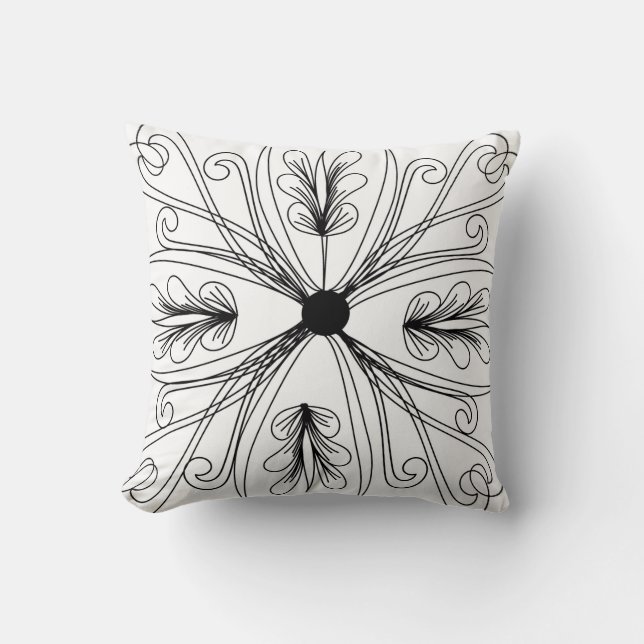 Coussin Décors en fleurs en noir et blanc (Recto)
