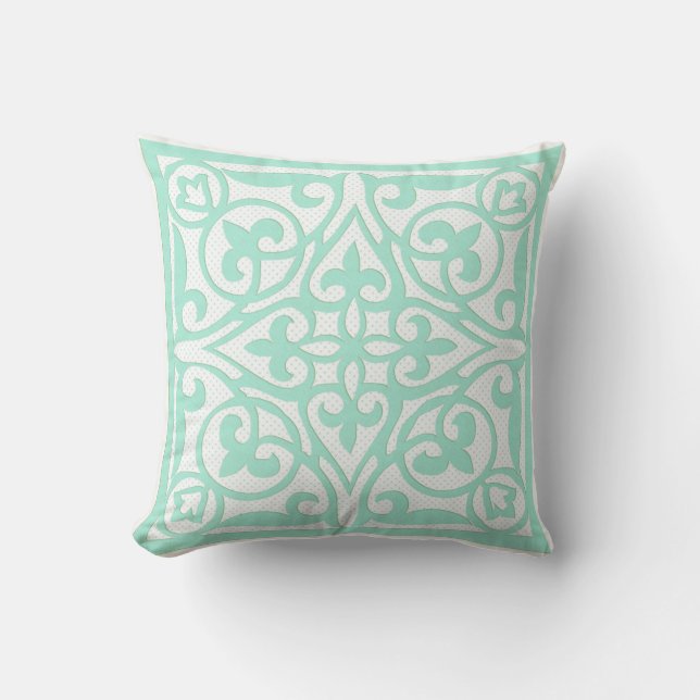 Coussin Découpe suisse à points sur lin - aqua (Recto)