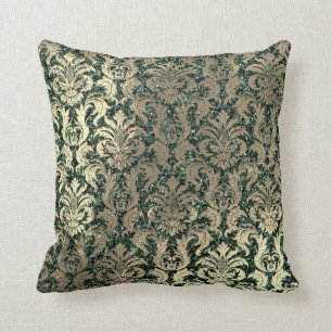 Coussin Deep Green Damask Parties scintillant en verre min