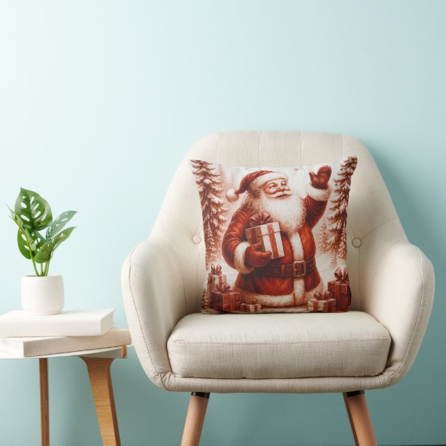 Coussin Deep Red & White Santa Christmas Throw Pillow (Chaise)