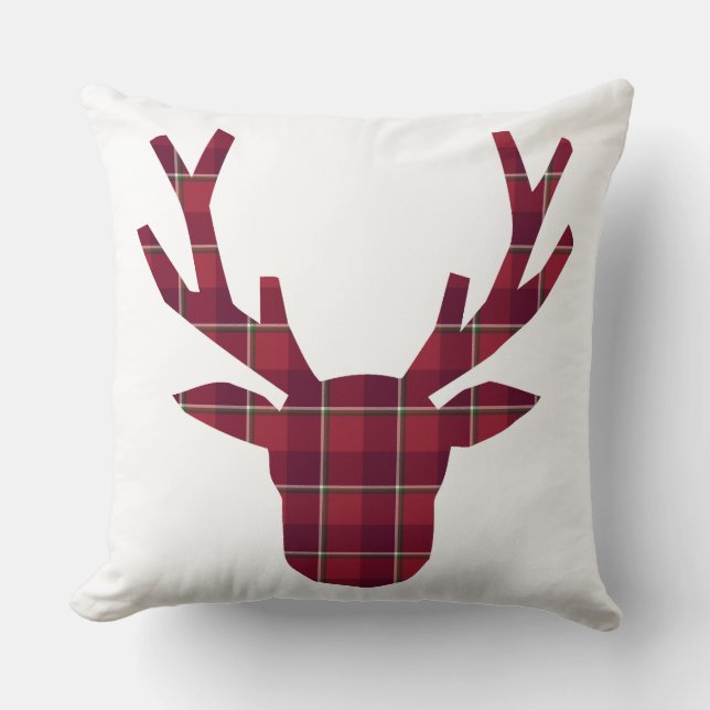 Coussin Deer Plaid Dark Red Burgundy (Recto)