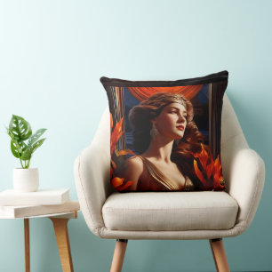 Coussin Déesse Du Soleil Art Déco Romantique Glamour