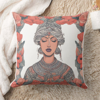 Coussin Déesse florale - Femme élégante avec Rose