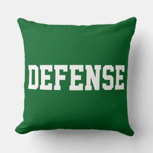 Coussin DÉFENSE Texte Blanc Athlétique sur Vert Forêt Gras