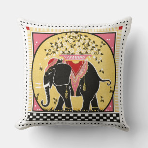 Coussin Défilé Éléphant en Jaune