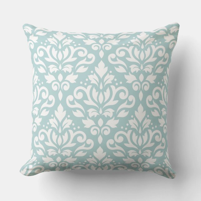 Coussin Défiler Damask 2Way Lg Ptn Wt & Duck Egg Blue (B) (Recto)