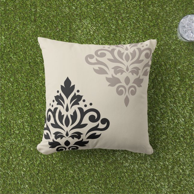 Coussin Défiler Damask Art I Black Taupe Crème (Herbe)