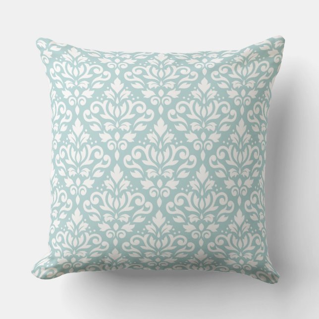 Coussin Défiler Damask Big Ptn White sur Duck Egg Blue (B) (Recto)