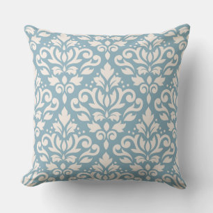 Coussin Défiler Damask Pattern Crème sur bleu