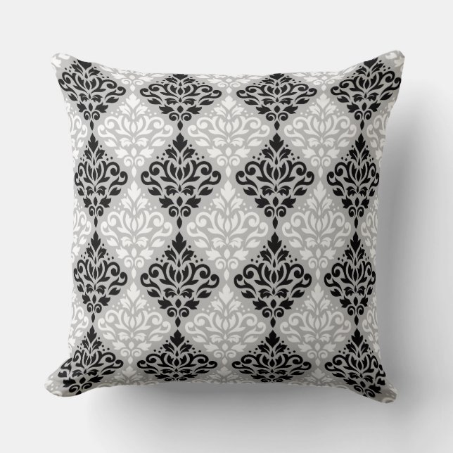 Coussin Défiler Damask Ptn B&W sur Grey (Recto)