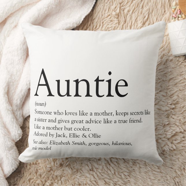 Coussin Définition de la tante dire noir et blanc grand (Couverture)