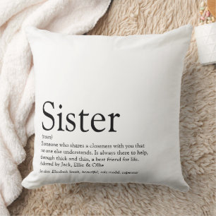 Coussin Définition de sœur disant noir et blanc grand
