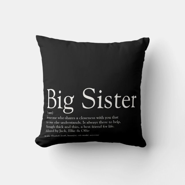 Coussin Définition de soeur Noir moderne et blanc (Recto)