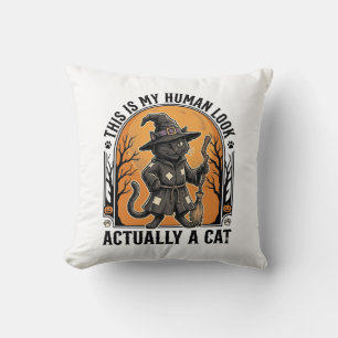 Coussin Déguisement de chat Halloween drôle vintage sorciè
