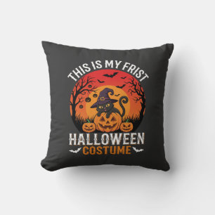 Coussin Déguisement Halloween Sorcière Chat et Citrouille