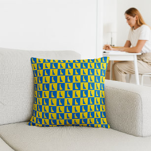 Coussin Delaware Pop Art Motif Damier Bleu Jaune Or