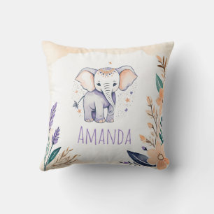 Coussin d'éléphant de bébé personnalisé Boho Flora