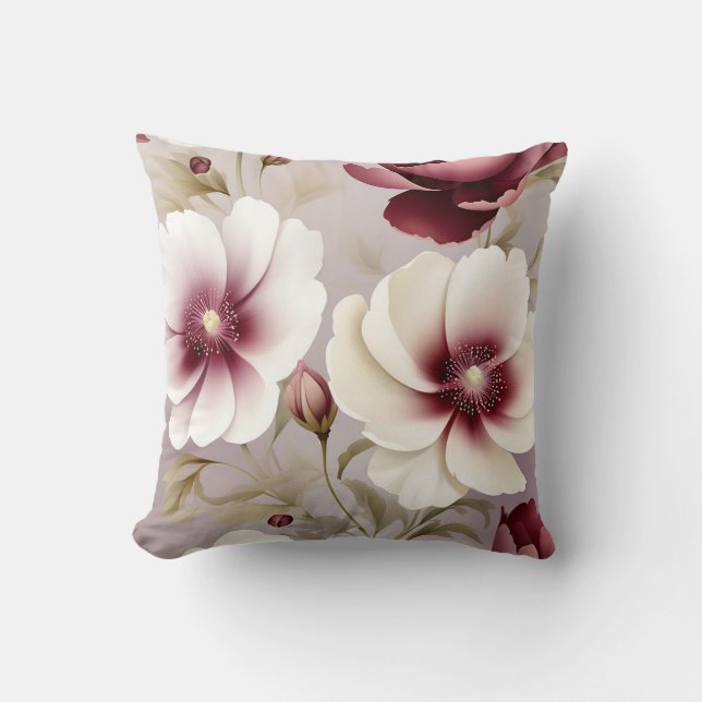 Coussin Délicat Bourgogne Botanique Floral (Recto)