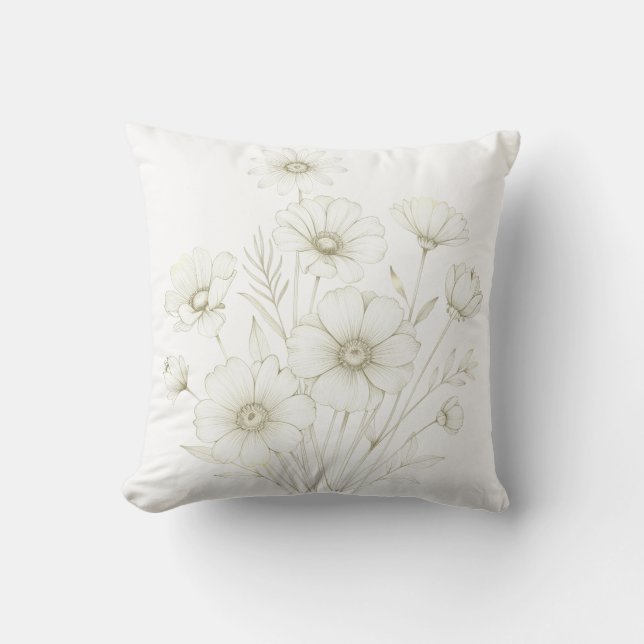Coussin Delicate Cosmos Bouquet Line Art Grace (Recto)