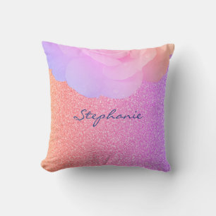 Coussin Demoiselle d'honneur Fleurs Rose Or Paillettes Ros