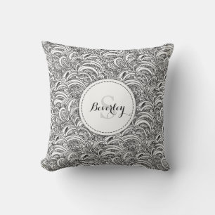 Coussin d'encre motif Monogramme noir blanc