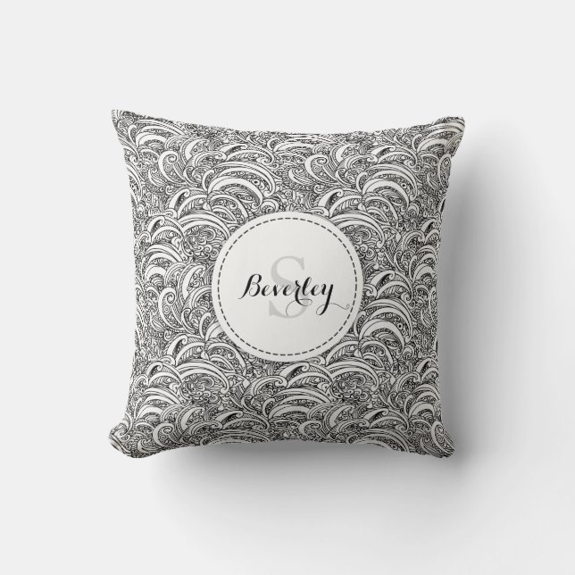 Coussin d'encre motif Monogramme noir blanc (Recto)