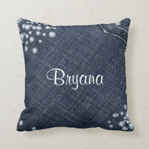 Coussin Denim & Diamonds Jeans avec Bling Glamour