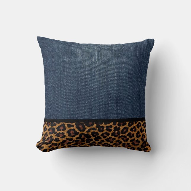Coussin Denim et léopard (Recto)