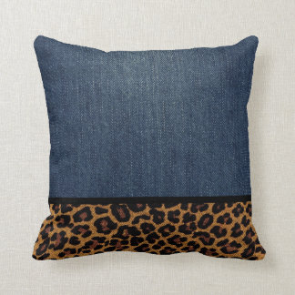 Coussin Denim et léopard