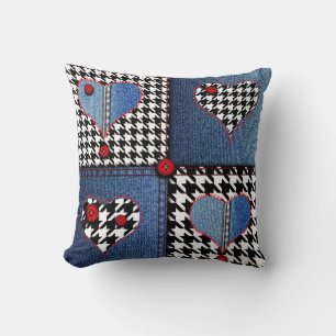 Coussin Denim Patchwork : Motif en tissu transparent