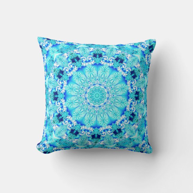 Coussin Dentelle d'Aqua, mandala sensible et abstrait (Recto)