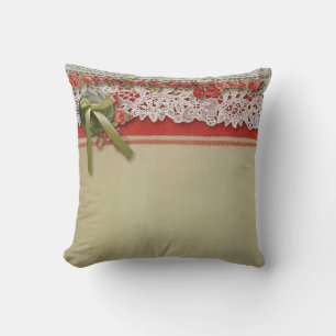 Coussin Dentelle de rose ancienne Rouge rustique victorien