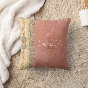 Coussin Dentelle d'ivoire Rose de corail Elégante Personna