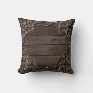 Coussin Dentelle et bois sombre Rustique Vintage Western F