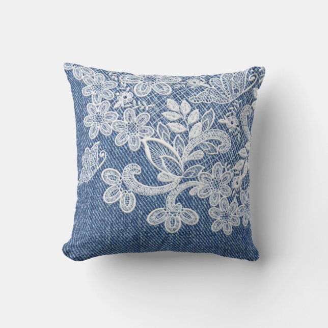 Coussin Dentelle et Denim Country Girl Charm (Recto)
