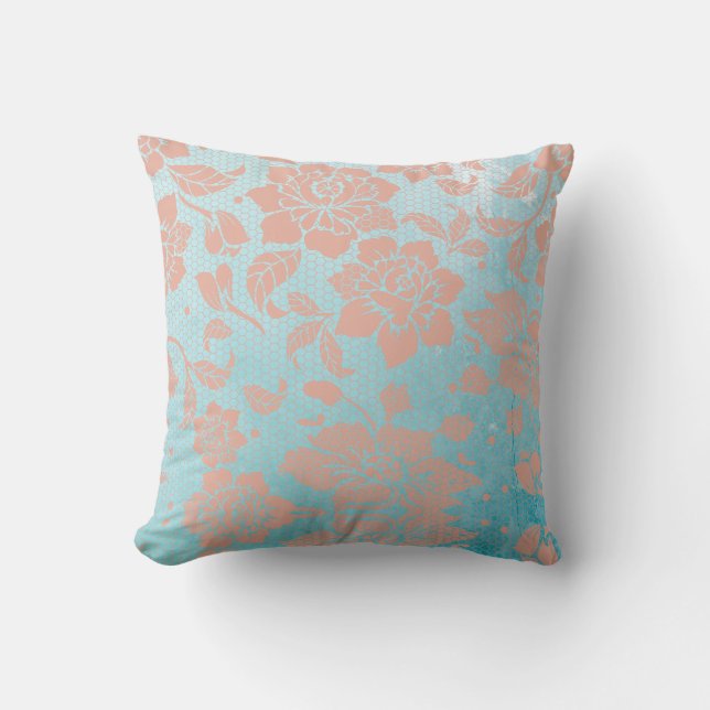 Coussin Dentelle et Turquoise floraux (Recto)