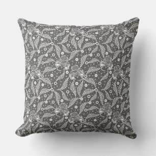 Coussin Dentelle florale blanche sur fond gris