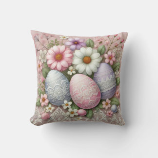 Coussin Dentelle florale rose pastel OEufs de Pâques et fl