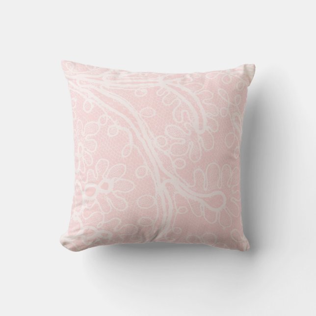 Coussin Dentelle Rose Fille Pastel Bébé Mariage (Recto)