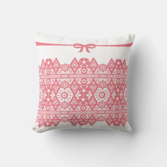 Coussin dentelle rose sans couture boucle motif blanc (Recto)