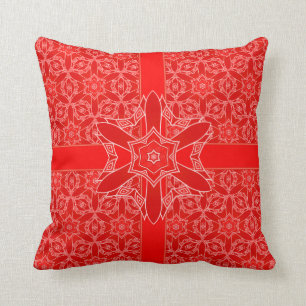 Coussin Dentelle rouge vintage et ruban