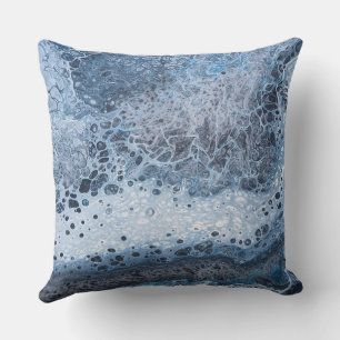 Coussin Dérive océanique bleu et gris abstrait