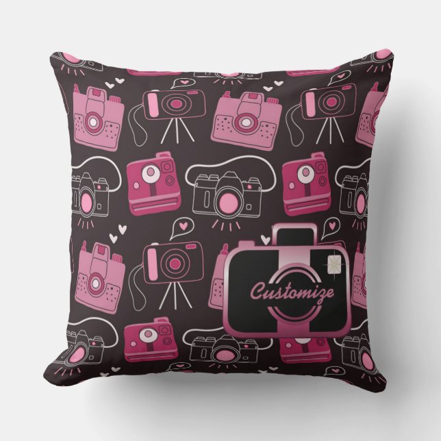 Coussin des caméras rétro de bogues rouges et noir (Recto)