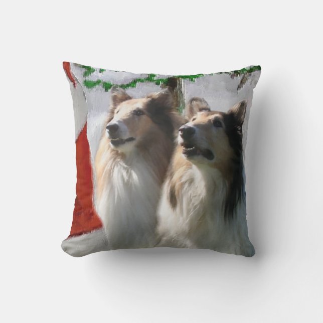Coussin Des collies rugueuses rencontrent Noël Père Noël (Recto)