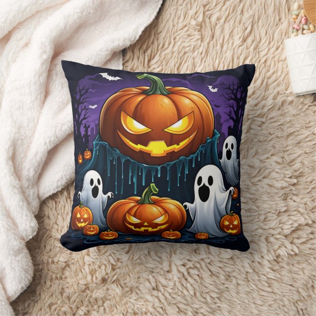 Coussin Des fantômes se rassemblent en citrouilles brillan (Couverture)